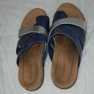 Vionic Women's Navy & Silver Sandals Womens Size 9 (Christine #17)